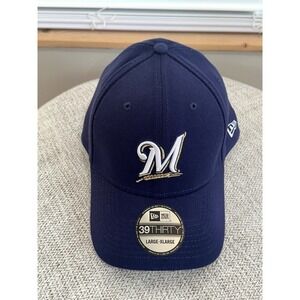 Milwaukee Brewers New Era MLB Baseball Cap Hat 39THIRTY Navy L-XL